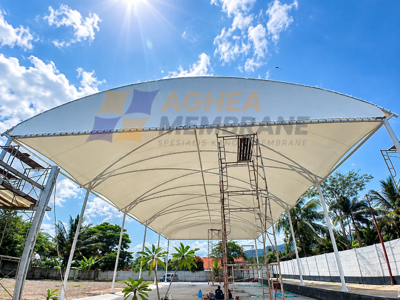 Pemasangan Kanopi Membrane Area Lapangan Padel Purwokerto